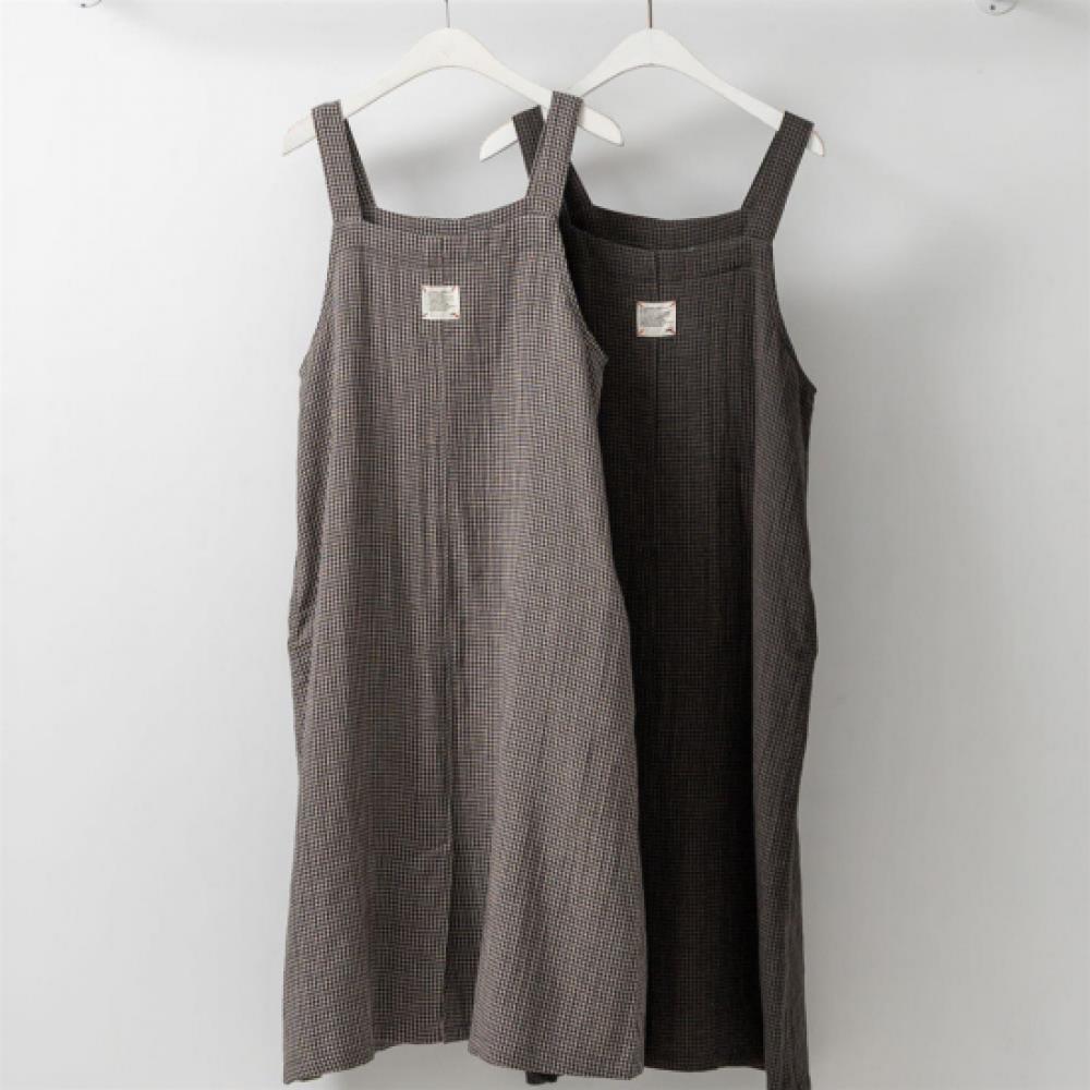 New Arrivals Open Run Women Check Pattern Suspender Long Dress Big Size Autumn  