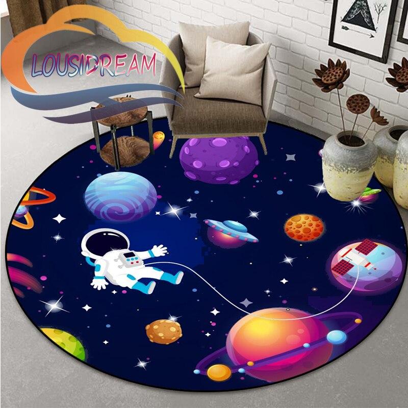Space Universe  Vector Ufo and Many Planets In Galaxy Round Bedroom Floor Mat Computer Chair Area Decoration Carpets