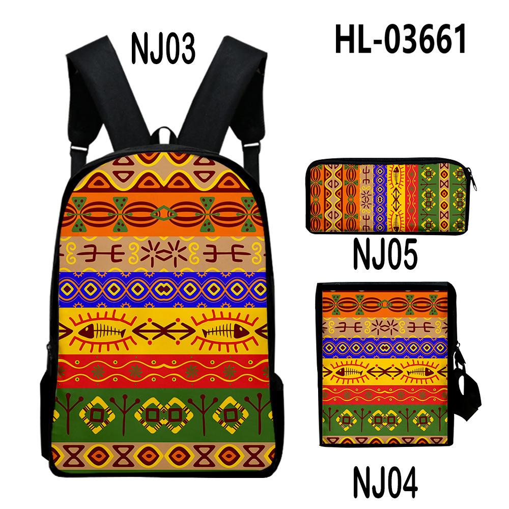 Classic Novelty Cool Ethnic Style 3D Print 3pcs/Set Pupil School Bags Laptop Daypack Backpack Inclined Shoulder Bag Pencil Case
