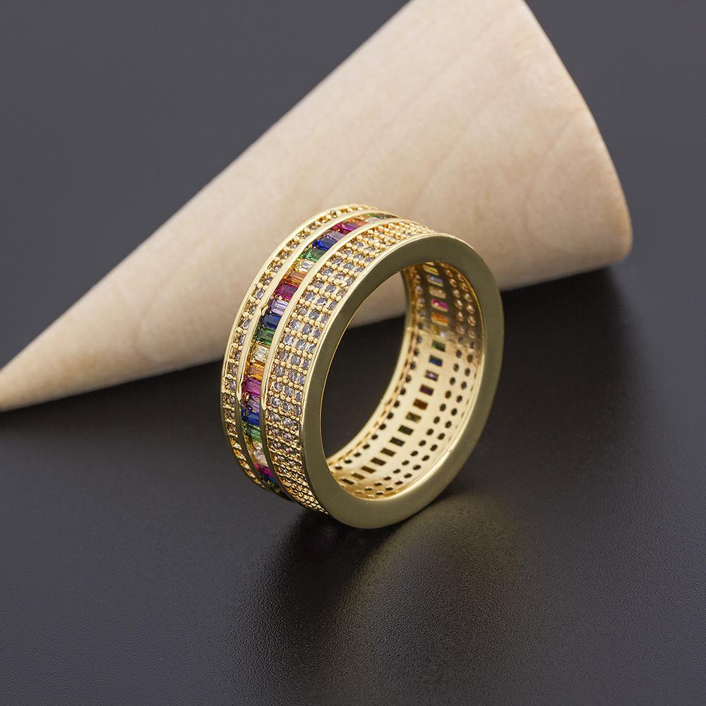 Nidin New Geometric Luxury Boho Rainbow Copper Cubic Zirconia Ring For Women Charm Crystal Rings Fine Party Wedding Jewelry