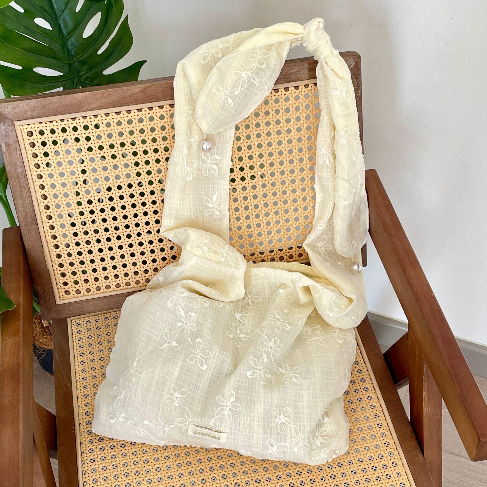 Summer Retro Floral Women s Shoulder Bag Fairy Embroidered Female Jacquard Tote Bag Girls Travel Underarm Messenger Bag Handbags бежевый