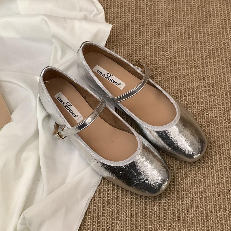 Fashion Silver Footwear Summer Spring Women Ballet Flats Dance Shoes Female Shallow Fashion Buckle Strap Ladies Flats Mary Janes Shoes