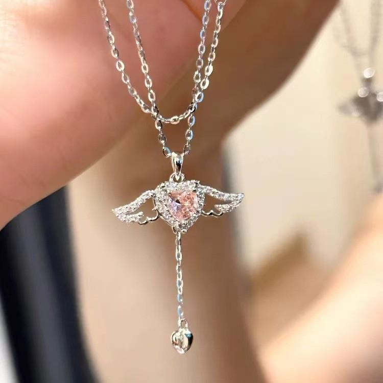 Позолоченное ожерелье «Сердце Купидона» с подвеской в виде крыльев ангела