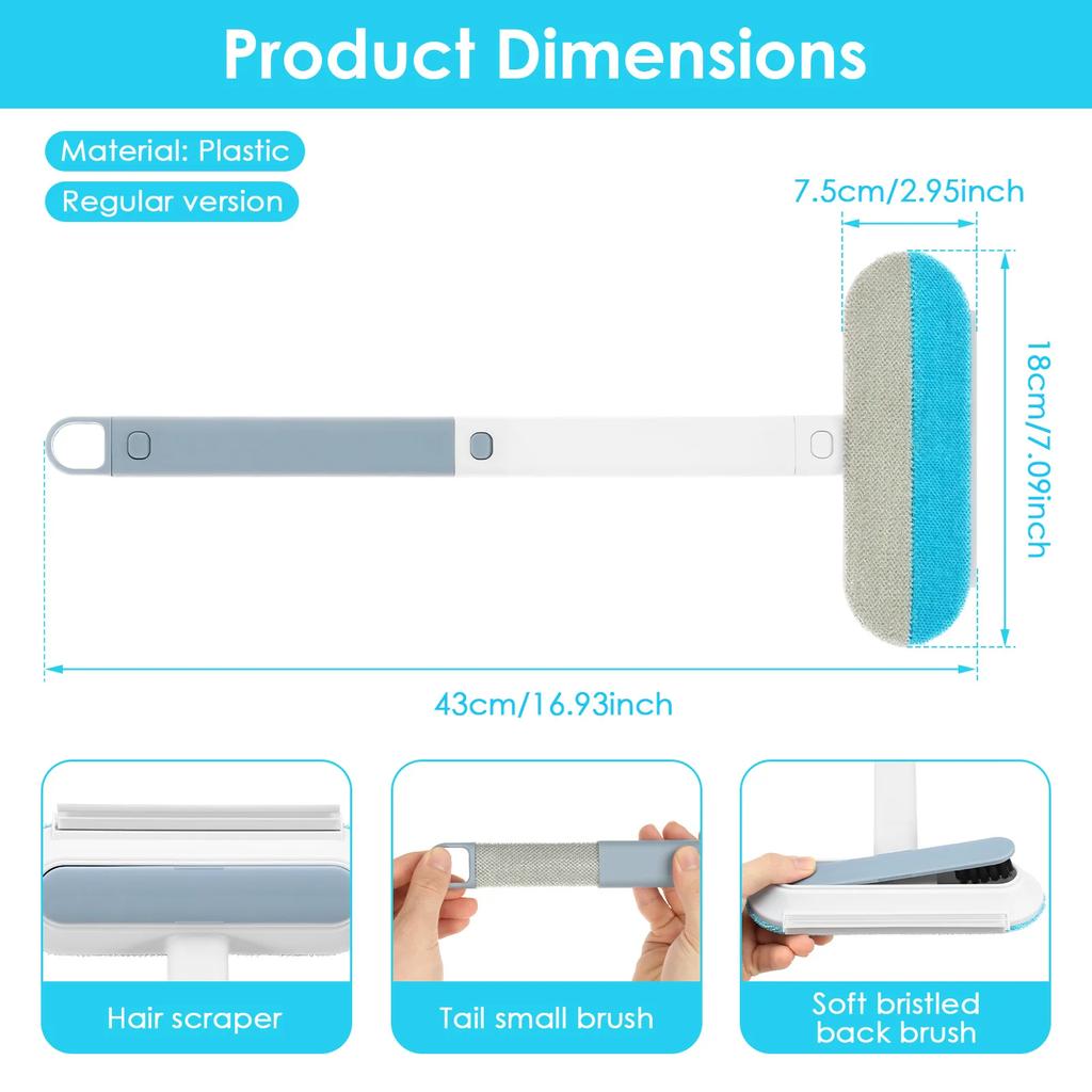 Long Handle Pet Hair Remover Brush 43/59cm Manual Lint Cat Dog Hair Cleaning Tools Pet Supplies for Carpet Sofa Bed Hair Remover