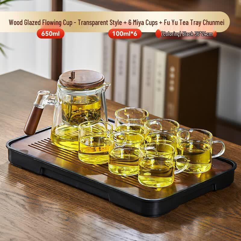 Youluo Glass Teapot & Tea Infuser Set with Walnut Wood