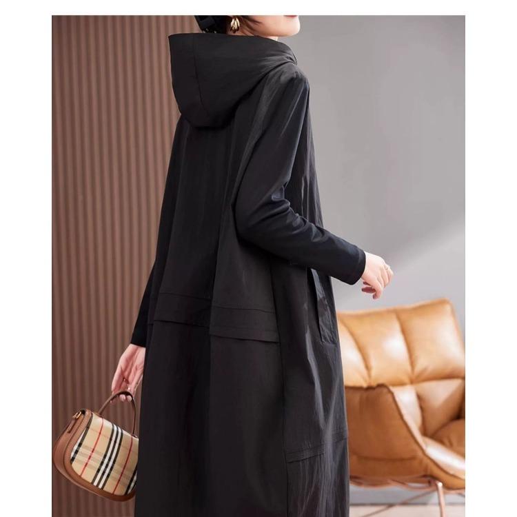 Modische Freizeitkleidung für Damen: Herbst Koreanischen Stil Mit Kapuze Farbblock Patchwork Langes Kleid