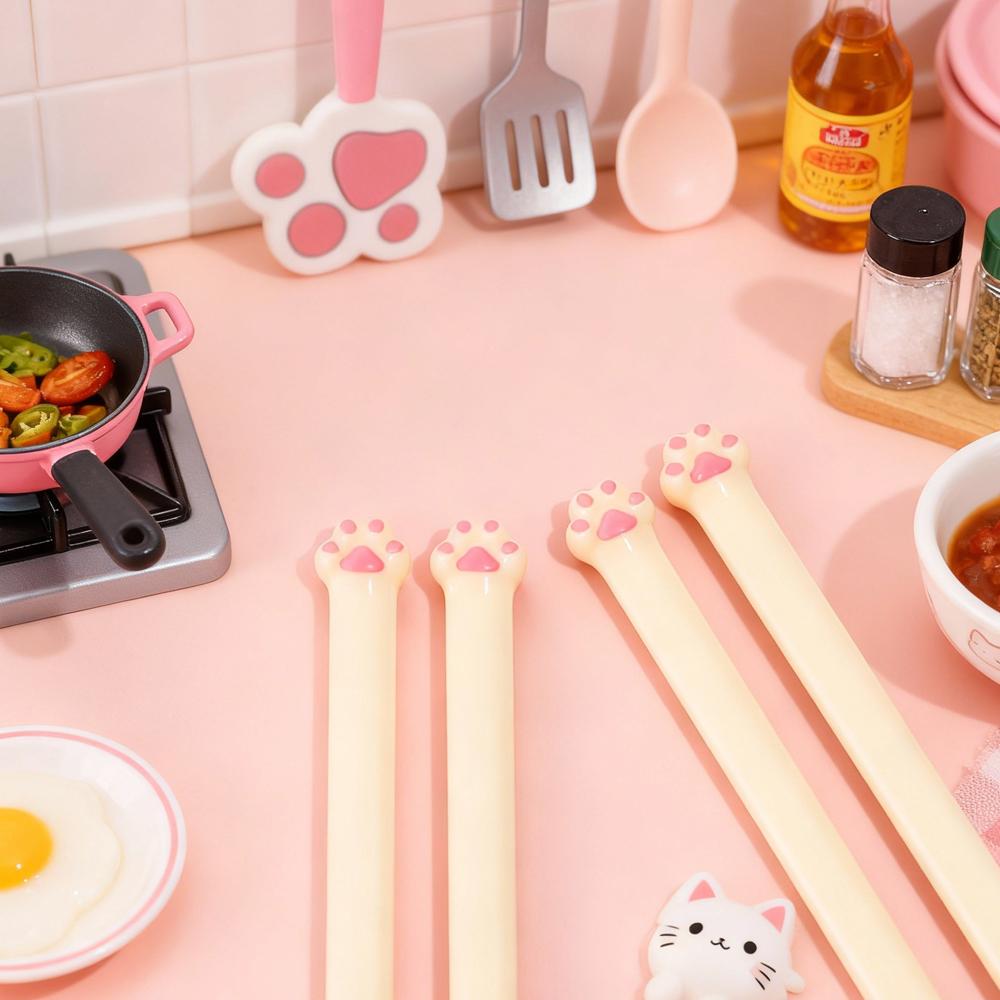 Reusable Cat Pink Paw Chopsticks Non-Slip Food Clip Creative Cat Paw Chopsticks  Gift