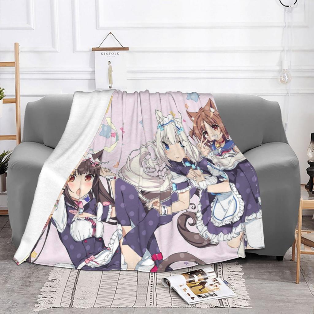Nekopara Anime Otaku Blankets Fleece Decoration chocola vanilla Portable Super Soft Throw Blanket Bedding Couch Bedding Throws