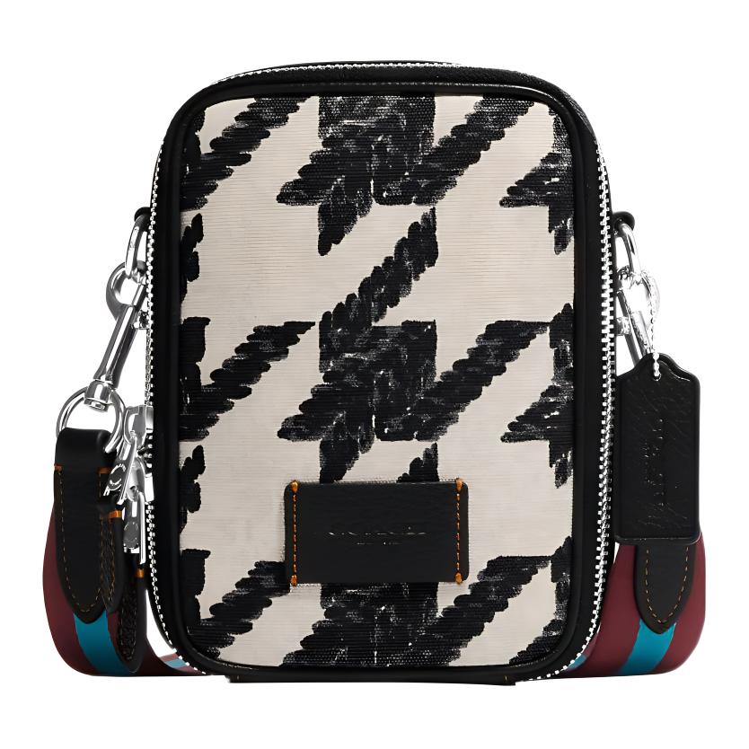 

Coach Stanton 13 Logo Patch Houndstooth Print Pebble Texture Zip Closure Canvas Leather Crossbody Bag Women crossbody bag Black White CJ672-SVVRW Basic Set (Bag+Dust Bag)