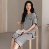 Pajamas Women's 1011 New Summer Pure Cotton with Chest Pad Summer Short-sleeved Cropped Pants Thin Wave Point Loungewear Set