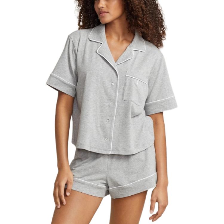 

Polo Ralph Lauren Вышитый логотип Однобортный Комплект пижамы с коротким рукавом Женский комплект пижамы Серый WMPOSLPNDU20014-030 XS