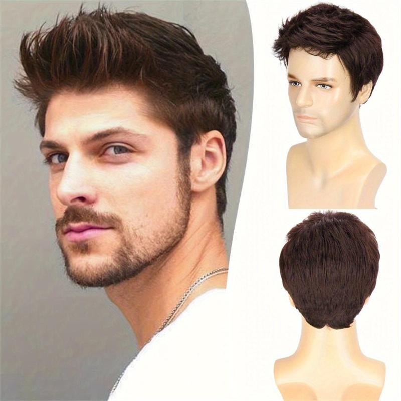 Short Male Wigs Synthetic Hair Casual Wigs for Men Straight Natural Looking Brown Wig Cosplay Costume Party Halloween Daily Use