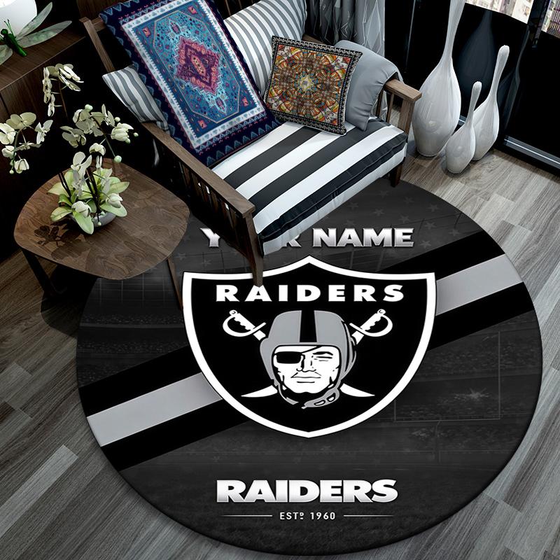 Custom Name,Las Vegas Raiders pattern round rug,Carpet Rug for Living Room Bedroom Playroom ,Non-slip Floor Mat,Holiday Gifts and Birthday Gifts.
