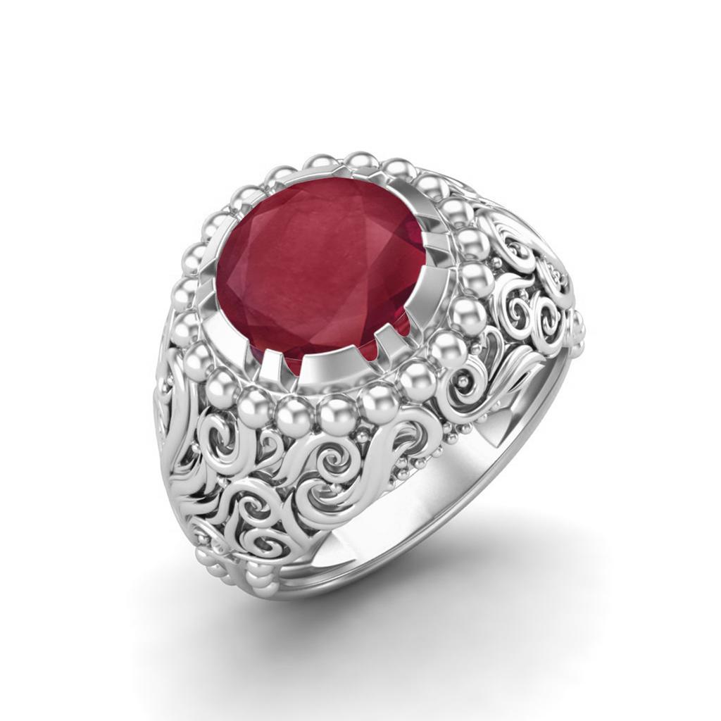 4.5 CT Round Shape Ruby 925 Sterling Silver Solitaire Women Cocktail Wedding Ring