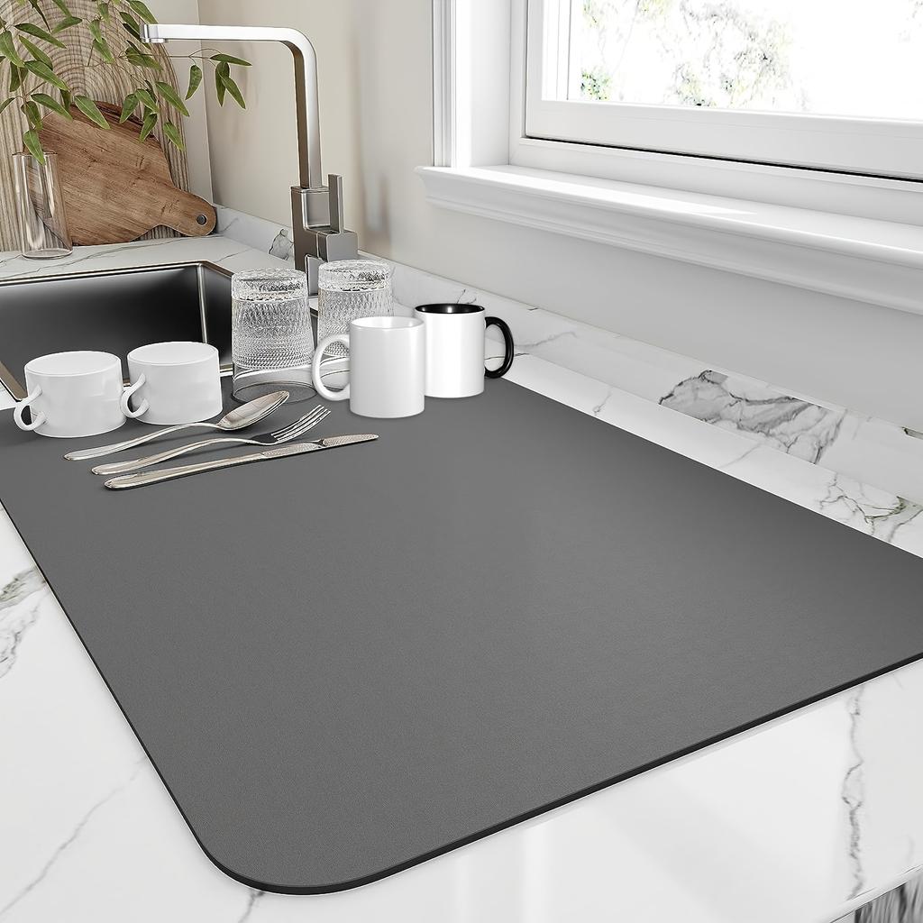 Super Absorbent Dish Drying Mat, Duty Kitchen Counter Pad, Heat-Resistant Up To, Non-Slip Dishwasher Drainage Mat for Coffee Machine, Sink, Countertop