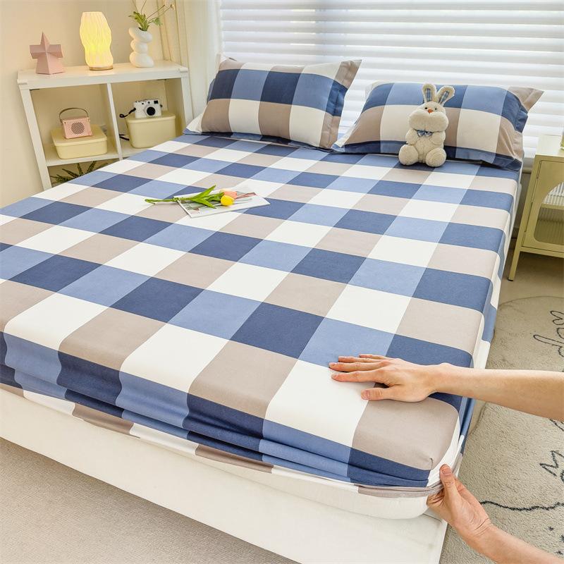 Fitted Sheet Single Piece Washed Cotton Non-Slip Brushed Mattress Cover Mattress Protector for Student Dormitory