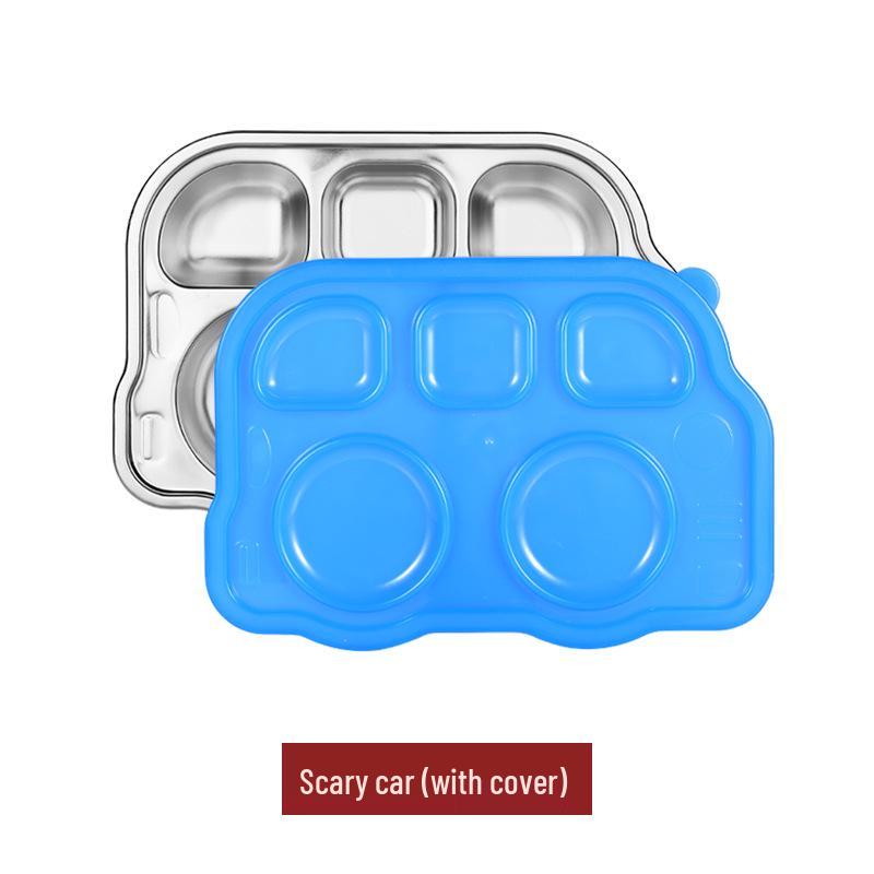 Creative 304 Stainless Steel Children's Divided Plate - Cartoon Anti-fall Design for Kindergarten and Baby Tableware.