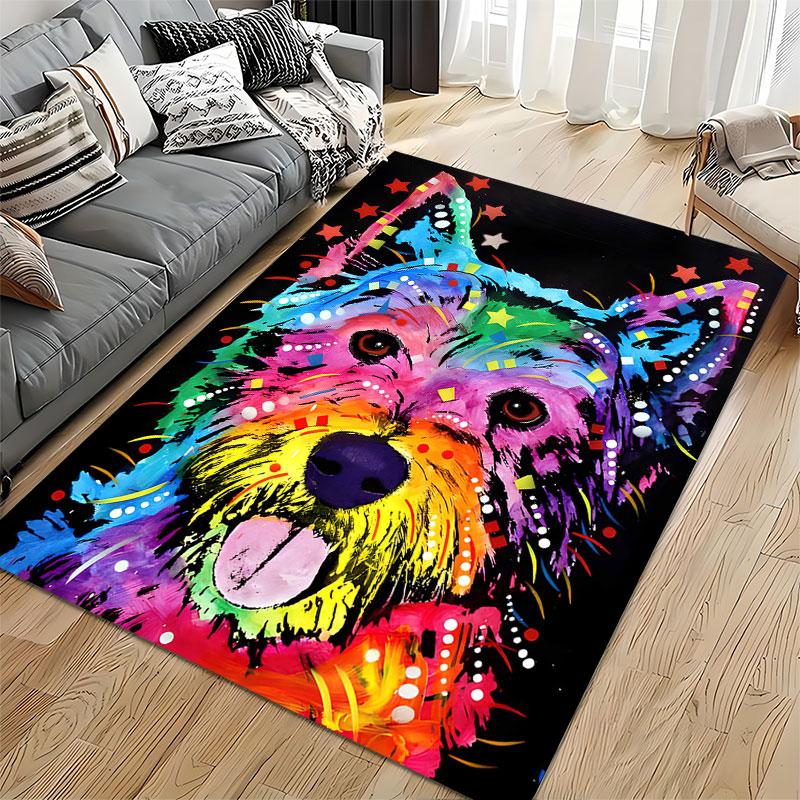 Colorful Dog Art with Stars suitable as a non-slip mat for the living room or bedroom sofa