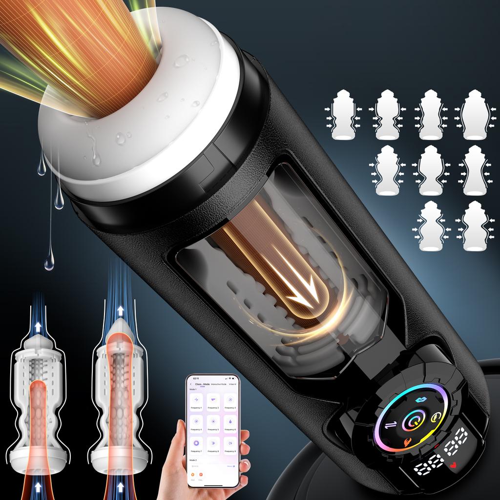 New App Control Intelligent Sex Robot for Men 4-in-1 Heated Suction Telescopic Vibrator Masturbation Cup LCD Display Male Masturbator Penis Exerciser