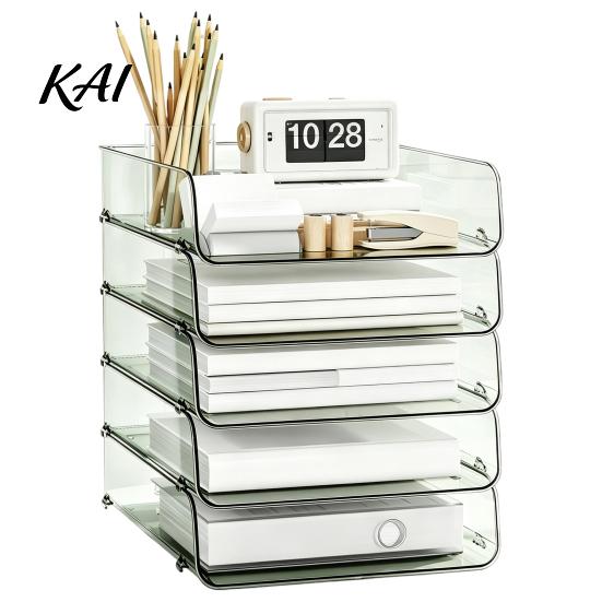 Multi Layer Desk Organizer Clear Acrylic File Tray, 1/2/3/4/5 Tier Paper Ducument Storage Box Box, Stackable Office Supplies Rack