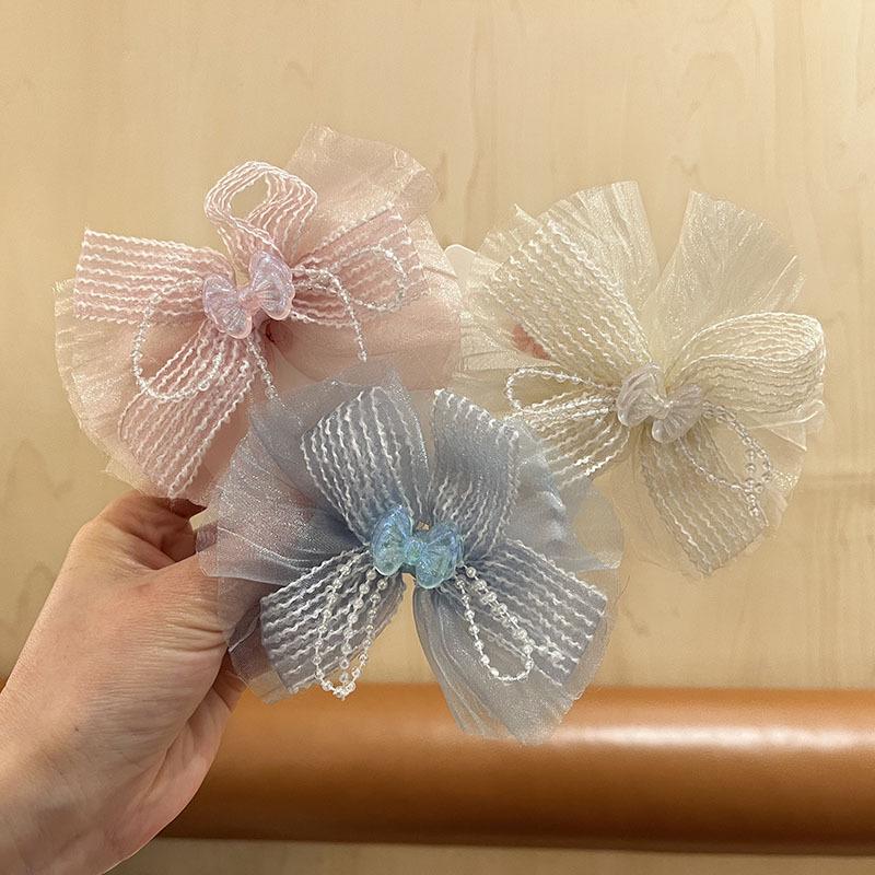 Korean Style Double Layer Chiffon Ribbon Hair Clip for Kids - Cute Princess High Ponytail Hair Accessory