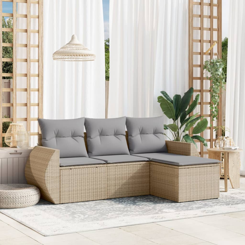 4 Piece Garden Sofa Set with Cushions Beige Poly Rattan