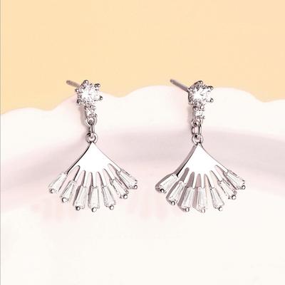 South Korean Girls Fashion Diamond-studded Fan Earrings Temperament Small Skirt Earrings with New Style