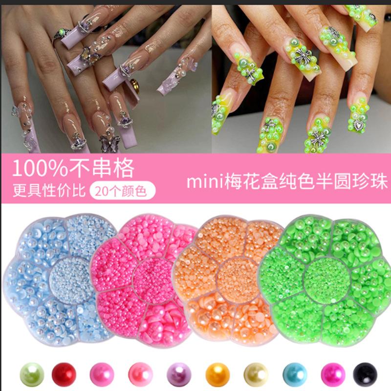 Nail Art Jewelry Plum Blossom Abs Semicircle Nail Art Pearl Jewelry Flat Bottom Diamond Nail Art Ornament