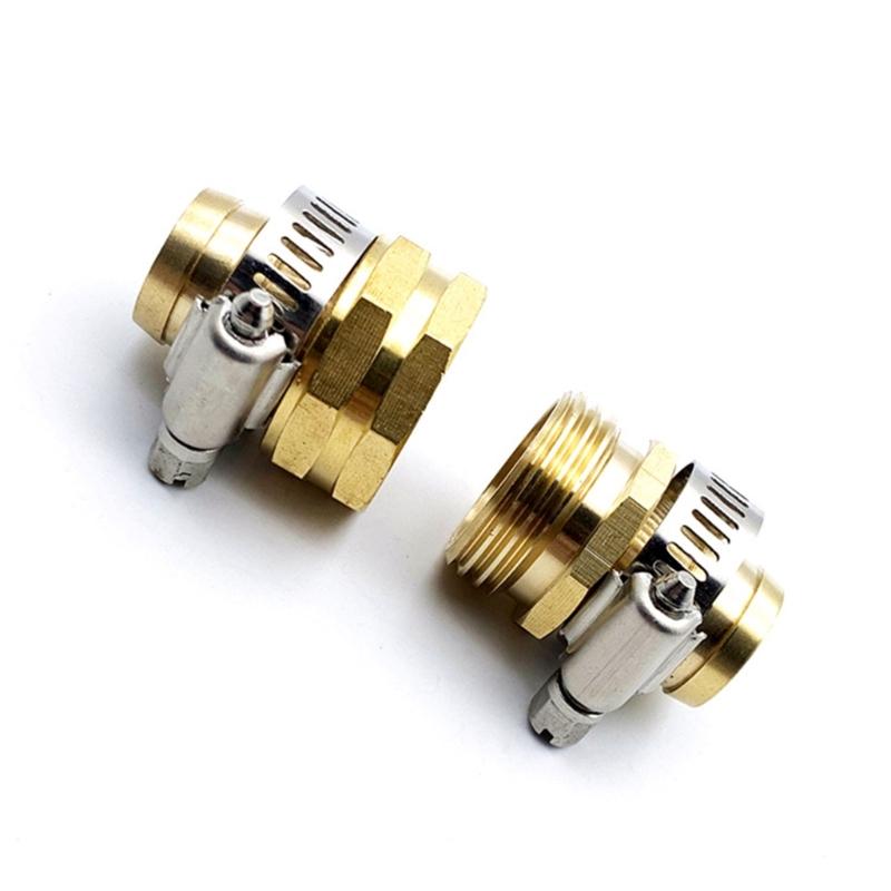Gardening Brass Barb Straight Joiners 3/4" Hose Fitting Water Repair Splicer Mender Set with Stainless Steel Clamps