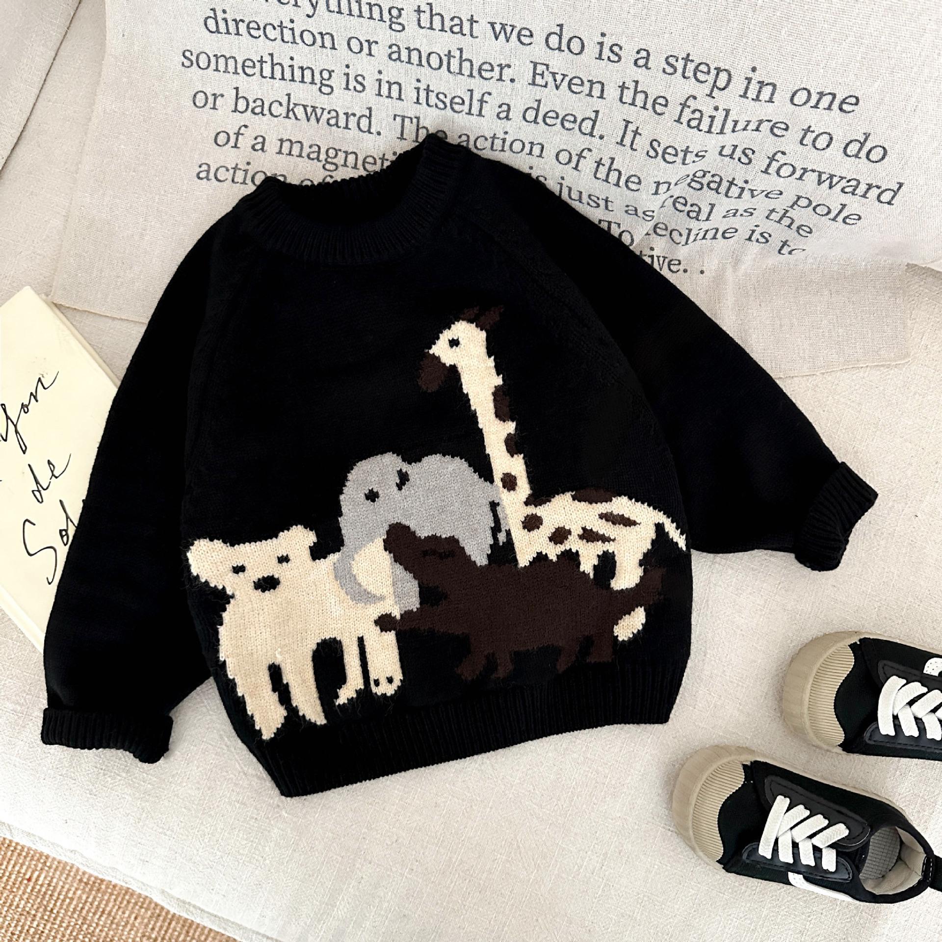 

Мультяшный свитер в корейском стиле для младенцев и малышей - Унисекс вязаный топ с круглым вырезом для весны и осени 100 cm чёрный