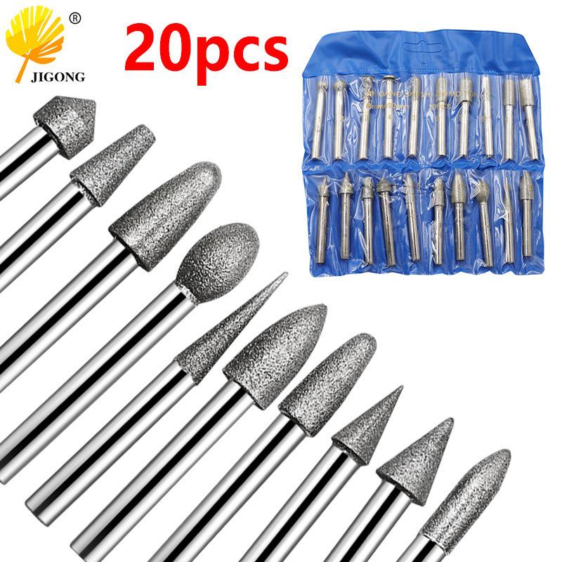 20-Piece Diamond Grinding Set: 6mm Shank for Jade Carving, 120 Grit