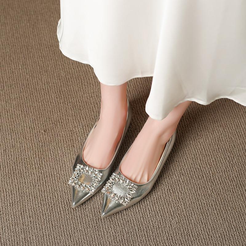 Temperament rhinestone flat shallow single shoes women's new inner height-increasing commuting shoes one pedal Doudou shoes