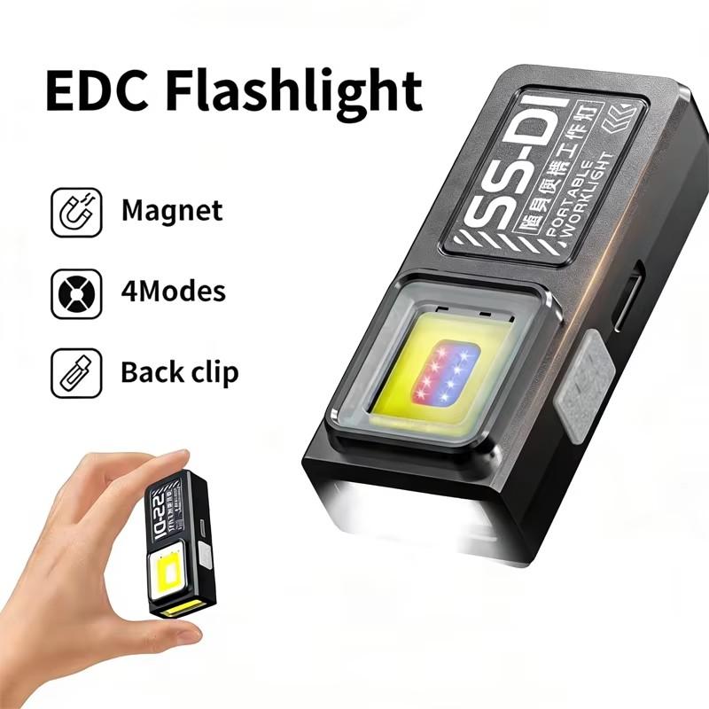 LED Keychain Flashlight Type C Rechargeable 550LM Portable Mini Torch Pocket Lantern Flood Work Light With Magnet For Emergency