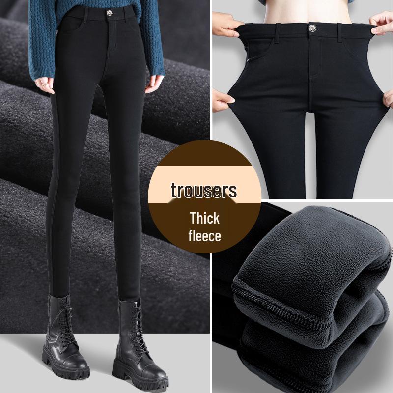 New 2025 Plus Size Women's Fleece-Lined High Waist Black Leggings - Thickened, Skinny Fit for Autumn and Winter