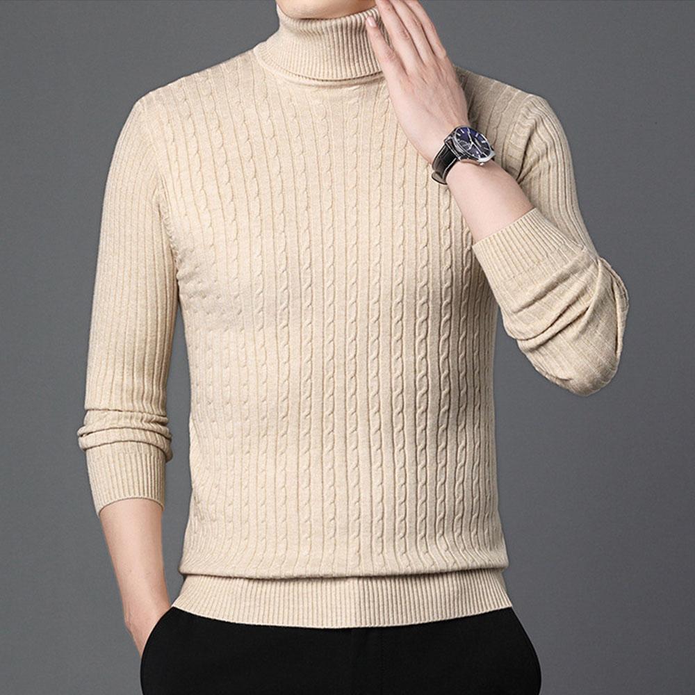 Winter Autumn Men's Formal Clohtes Striped Knit Knitwear Turtleneck Sweater For Men Tops Blouse Undershirts Work