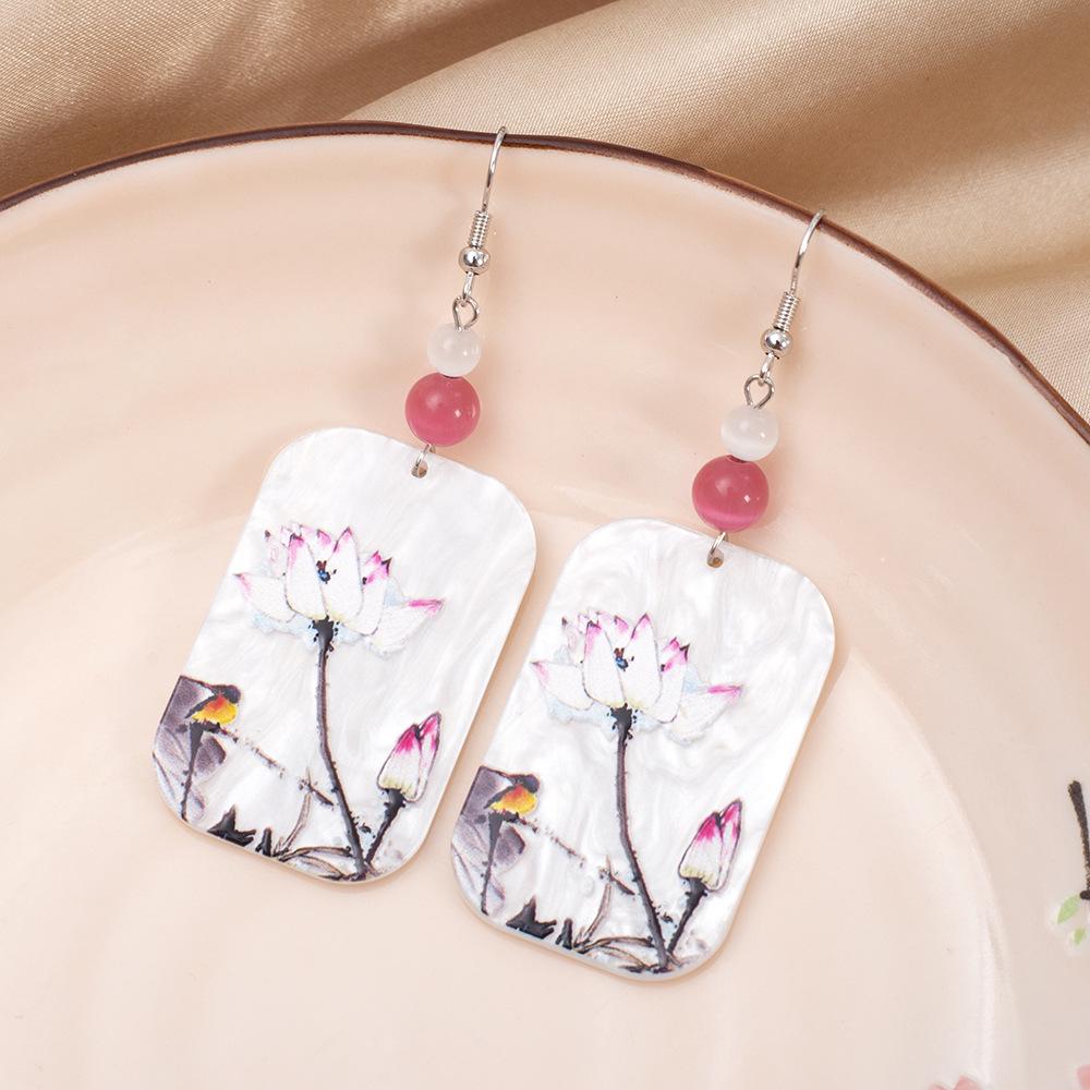 3D Printed Cat's Eye Color Block Acrylic Lotus Flower Earrings