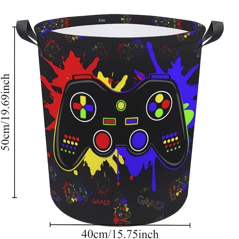 Colorful Game Controller Print Laundry Basket with Handles - Bathroom & Household Clothes Storage