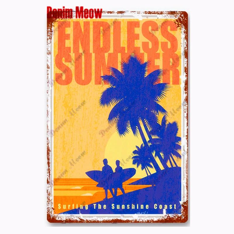 Vintage Beach Time Metal Sign Summer Party Place Plates Relax Surfing Metal Wall Sign Pub Shed Sign Happy Place Decor WY