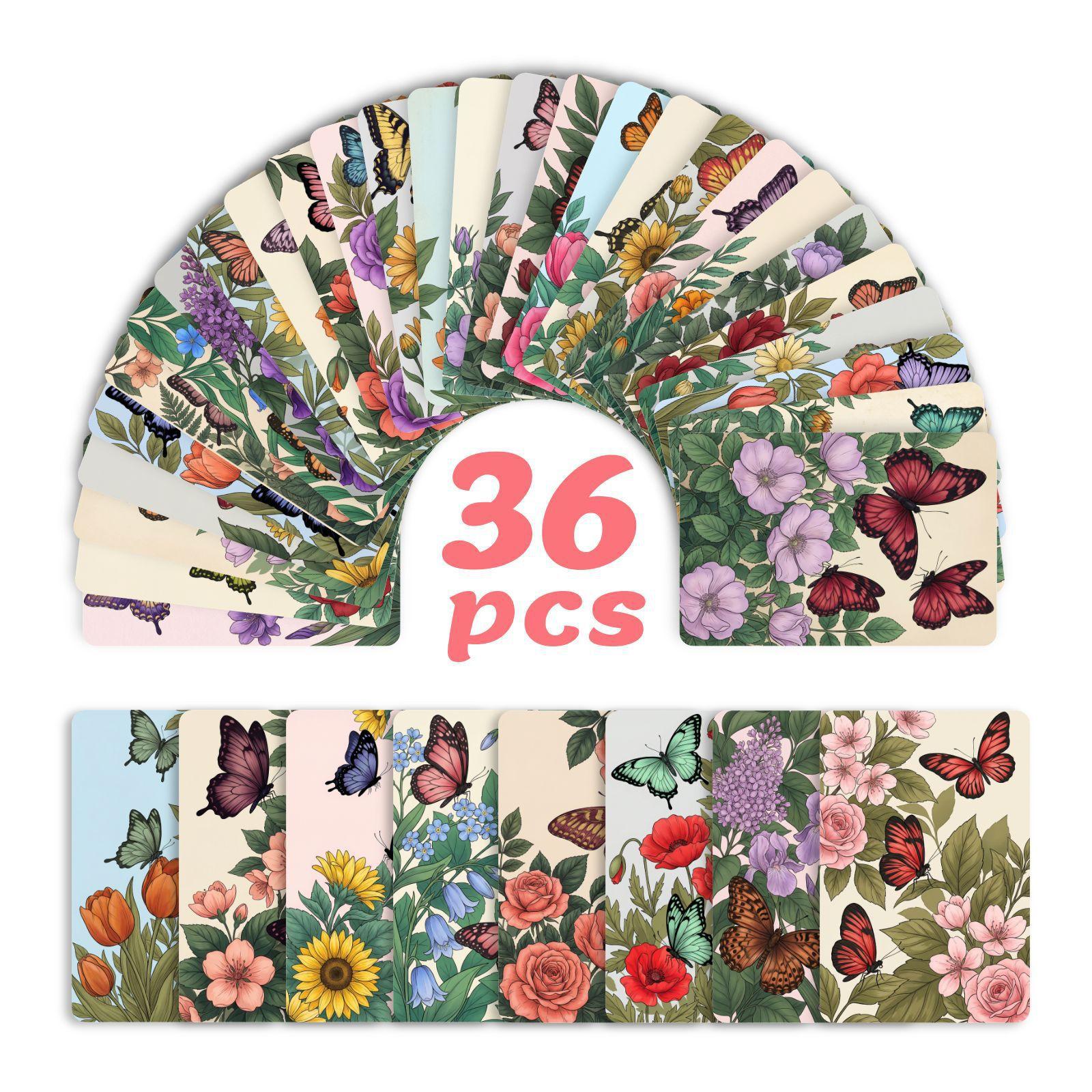 

New 36 Retro Flower Butterfly Illustration Card Set Literary Message Card Wall Decoration Hand Account Material Small Card RXHB0050