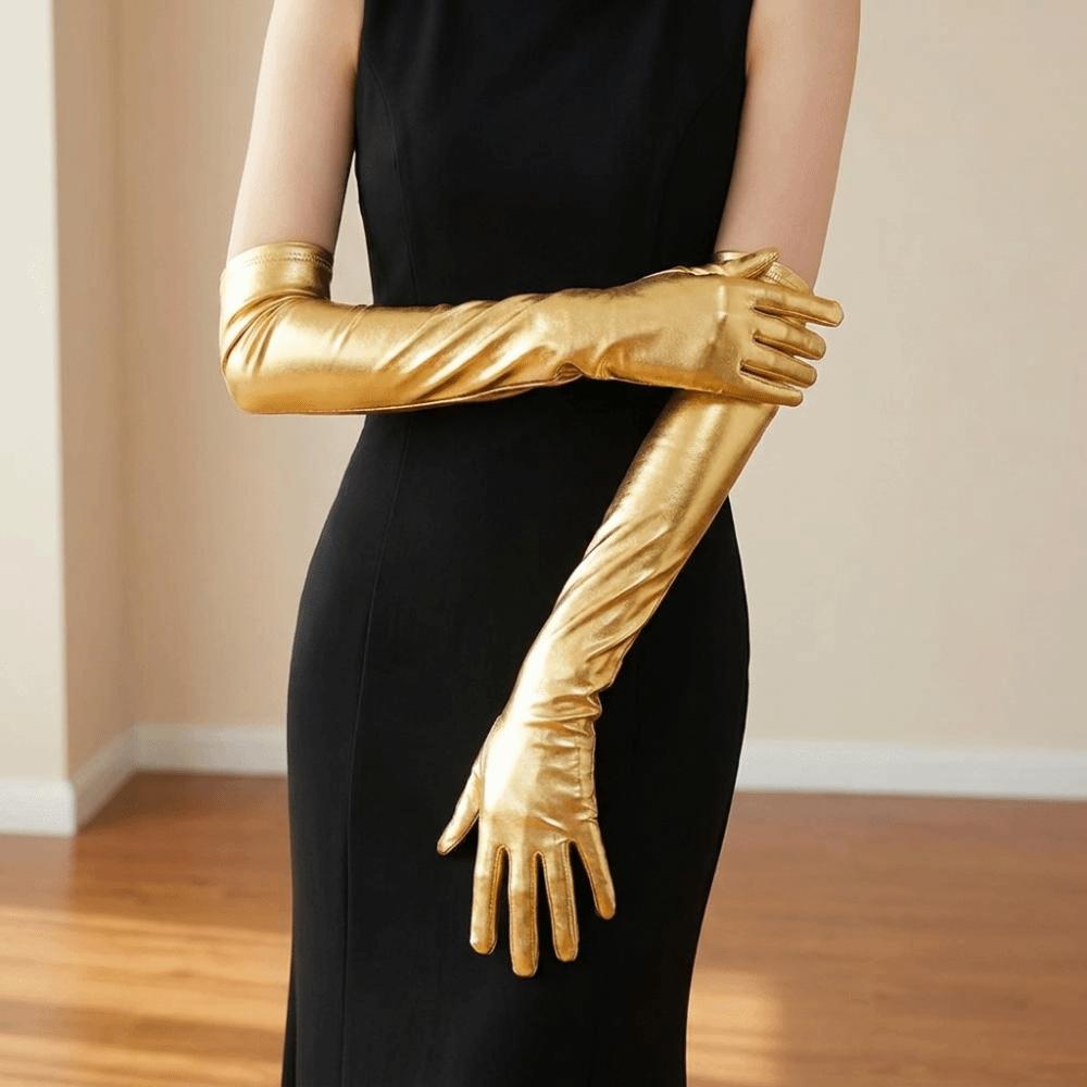 Solid Color Long Gloves Hip Hop Etiquette Mittens Fashion Patent Leather Gloves Photography Props