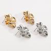Women  French Minimalist Design Metal Flower Stud Earrings Elegant Double Layer Flower Rhinestone Necklace Ring Jewelry
