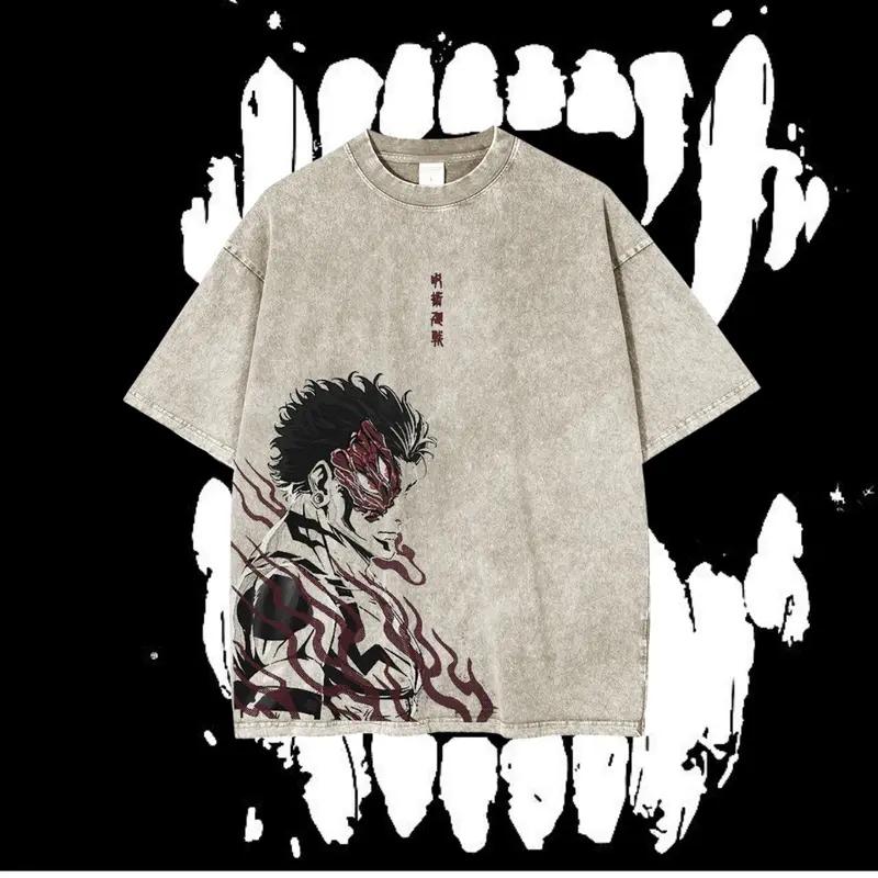 

Anime Jujutsu Kaisen Ryomen Sukuna Printed Tee Men Short Sleeve Cotton Tshirts Vintage Washed T-shirt Harajuku Oversized T Shirt XXL бежевый