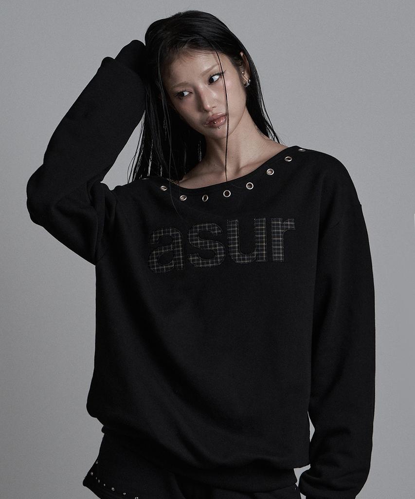 Aejeuyua Au One-Shoulder Boat Neck Sweatshirt Black