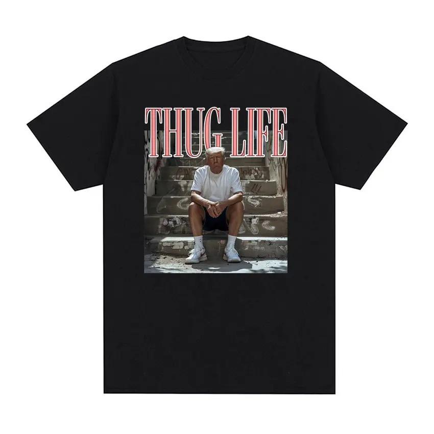 

Funny Donald Trump Thug Life Meme Tee Shirt Men s Clothing Fashion Short Sleeve T-shirt Unisex Crewneck 100% Cotton T Shirt T... S разноцветный