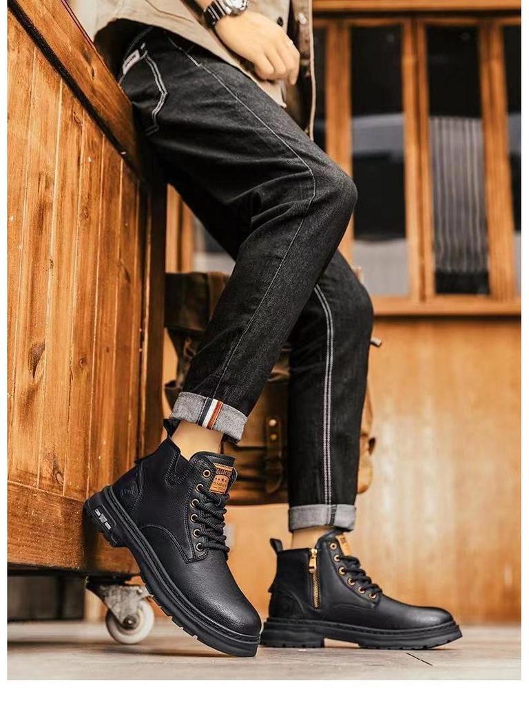 Men's High-Top British Style Leather Boots - Spring Retro Lace-Up Outdoor Martin Work Shoes