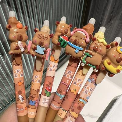 6 Stuks Capibara Uitwisbare Drukpen Kawaii Hars Gelpennen Student Schrijfwaren Leuke Balpen Schoolbenodigdheden Kantooraccessoires