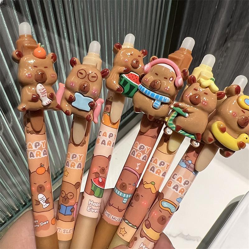 6ks Capybara vymazatelné lisovací pero Kawaii Resin Gel Pens Studentské psací potřeby Roztomilé kuličkové pero Školní potřeby Kancelářské potřeby