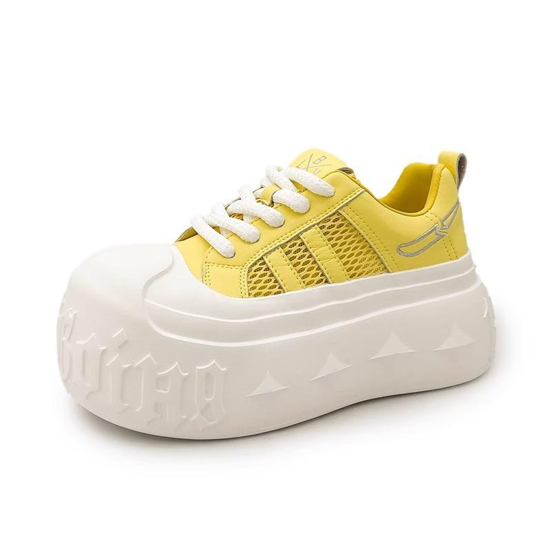 Leather 7cm Thick-soled Little White Shoes Women's Summer New Mesh Casual Board Shoes Small Height-increasing Bread Shoes