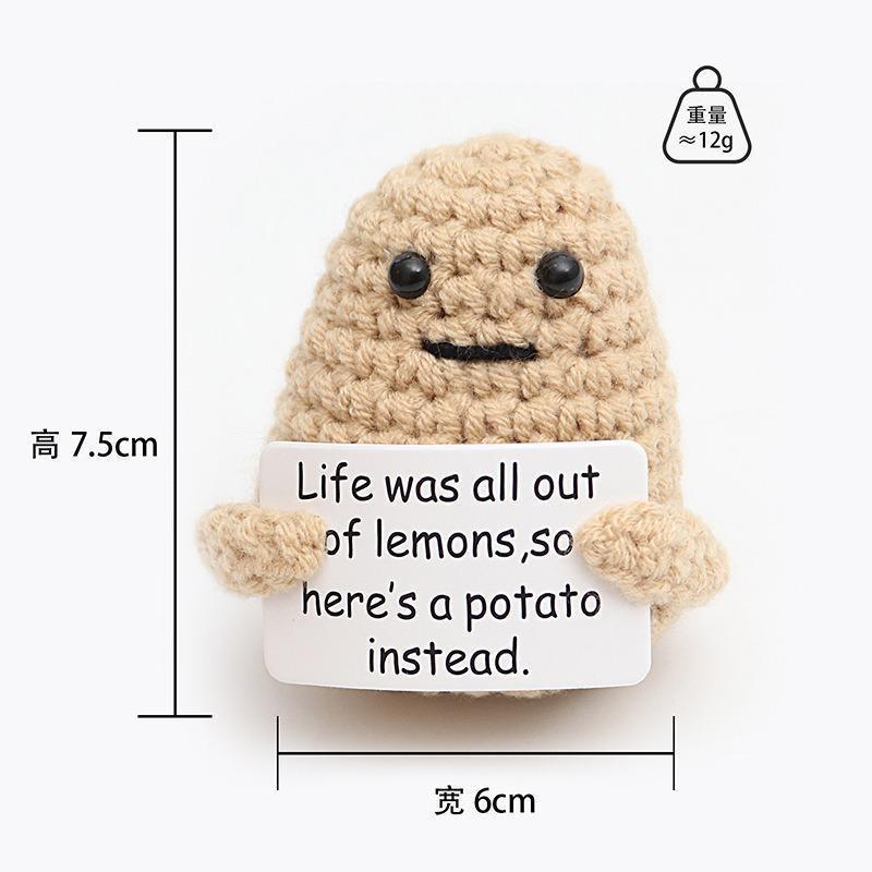1 PCS Positive Energy Potato Mini Handmade Plush Knitted Doll with Card Fun Stress Relieving Knitted Doll Home Decoration