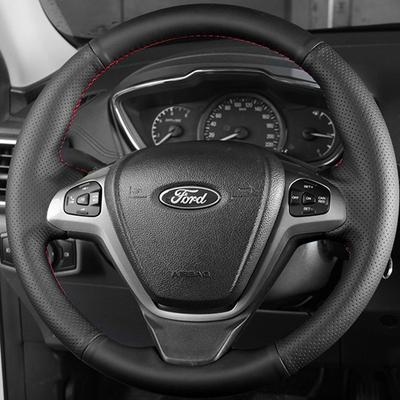 Car Steering Wheel Cover For Ford Fiesta Ecosport B-MAX Ka(Ka+) Tourneo Courier DIY Hand-stitched Black PU Microfiber Leather